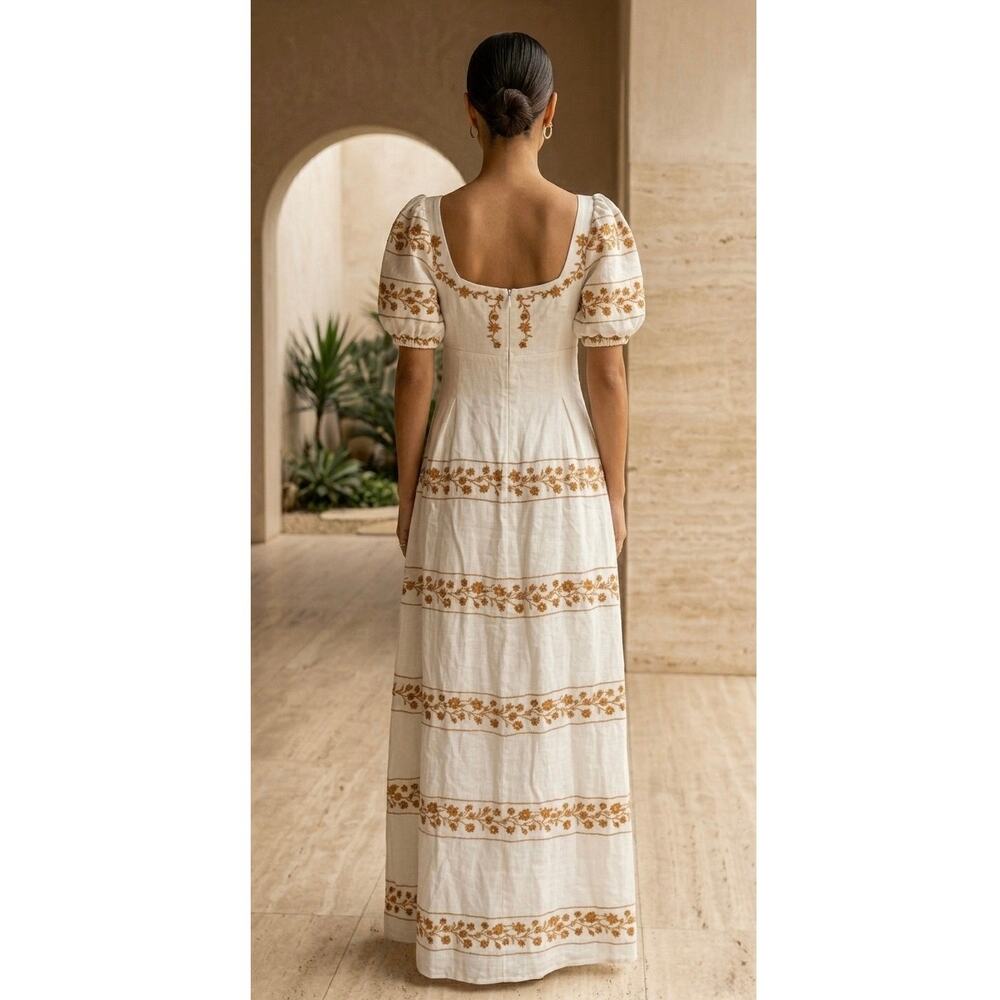 Agua by Agua Bendita Small Linen Maxi Dress Embroidered NWT- See Notes - Picture 7 of 16